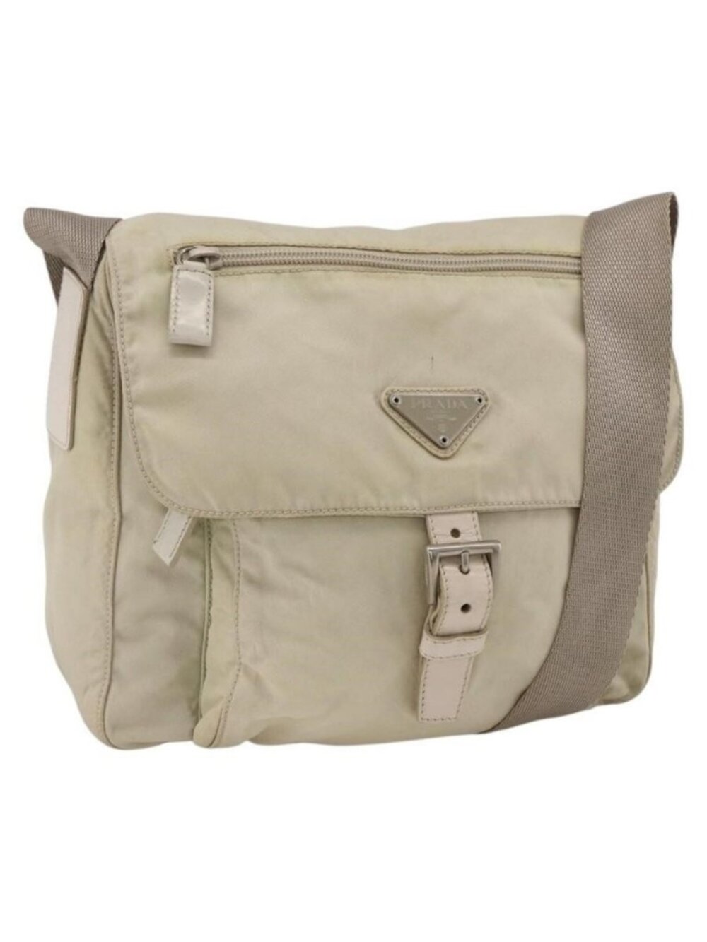 Authentic PRADA Shoulder Bag Nylon Beige Silver